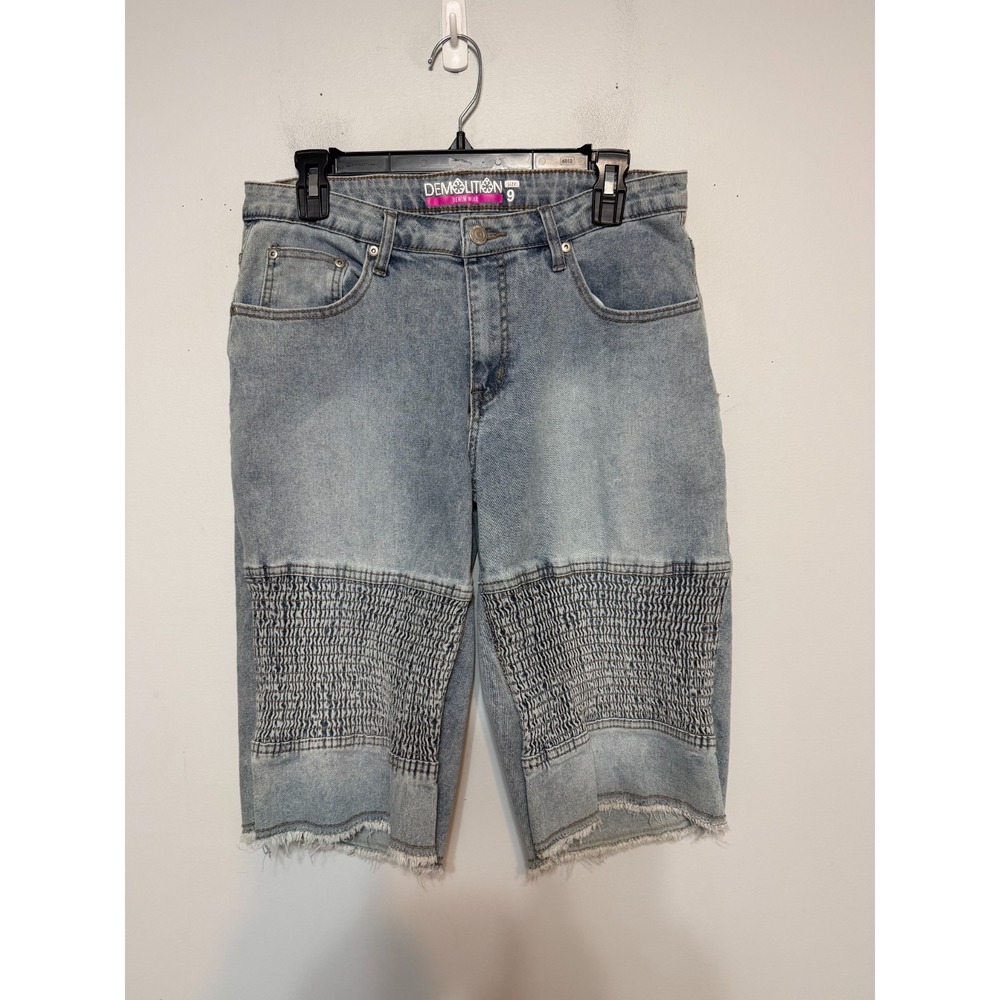 Y2K Demolition Moto Denim Shorts Women Size 9 Streetwear Grunge Retro Throwback - Picture 2 of 6